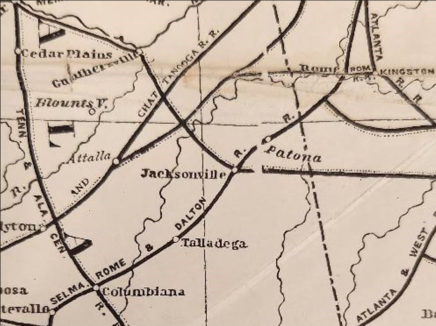 Historic map showing Patona and the railroads